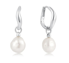 Silver Pearl Hoop Earrings