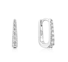 Silver Oval Huggie Earrings With Cubic Zirconias