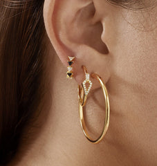 Gold Geometric Hoop Earrings with Cubic Zirconia's - 3/4"