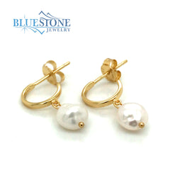 Gold Plated Hoop Earrings with Pearls