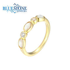 10KYG Plated Mother of Pearl & CZ Ring - Sz. 8