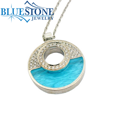 14 KT White Gold Faceted Blue Topaz And Diamond Necklace- 18"