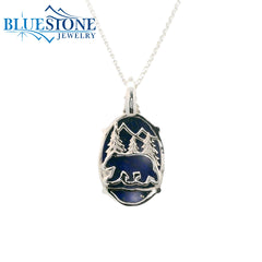 Large Silver Lake Tahoe Reversable Bear Pendant with Lapis and Emerald.