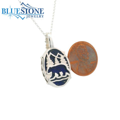 Large Silver Lake Tahoe Reversable Bear Pendant with Lapis and Emerald.