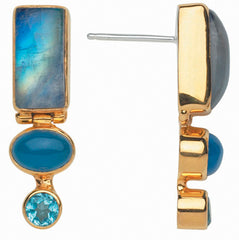 Silver & Gold Earrings w/ Moonstones, Agates & Topaz