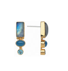 Silver & Gold Earrings w/ Moonstones, Agates & Topaz