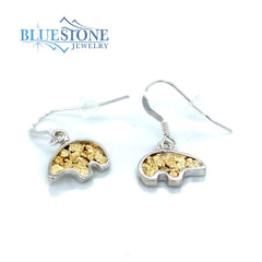 Small Silver Bear Earring with Gold Nuggets