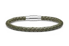 Green Leather Bracelet with Steel Clasp- Large 9 Inches