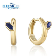 14 Karat Yellow Gold Plated Hoops with Lapis- .5"