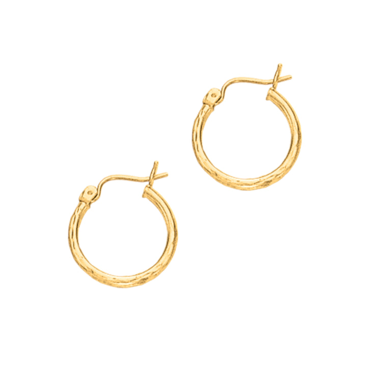 14K Yellow Gold 2x15mm Diamond Cut Hoop Earring