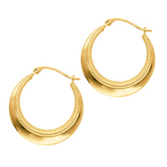 14K Yellow Gold Bead Detail Back to Back Hoop Earring