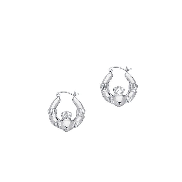 14K White Gold Claddagh Back to Back Hoop Earring