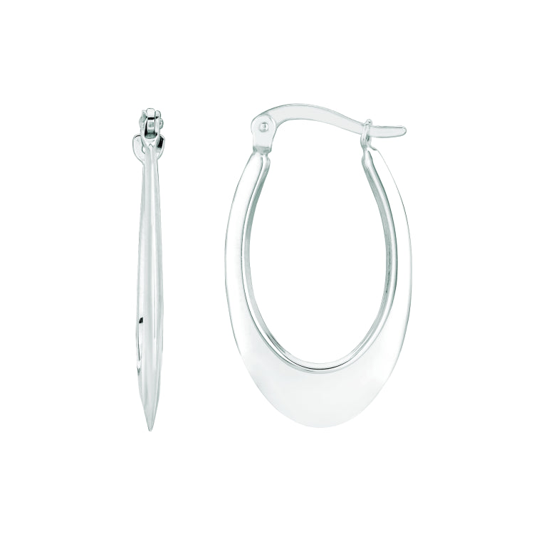 14K White Gold Graduated Oval Back to Back Hoop Earring