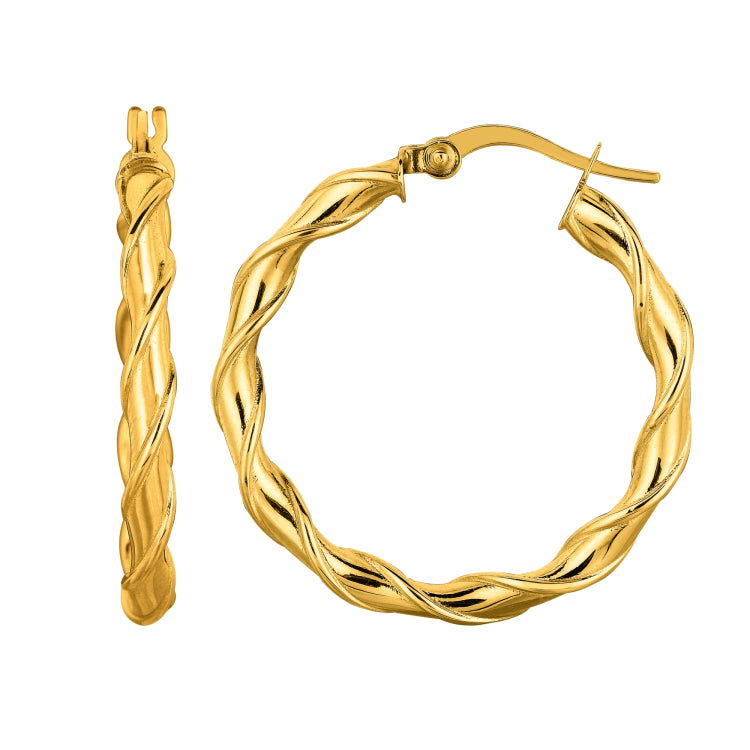 14K Yellow Gold 25mm Twist Hoop Earring