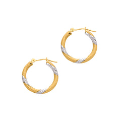 14K Yellow and White Gold 3x20mm Hoop Earring