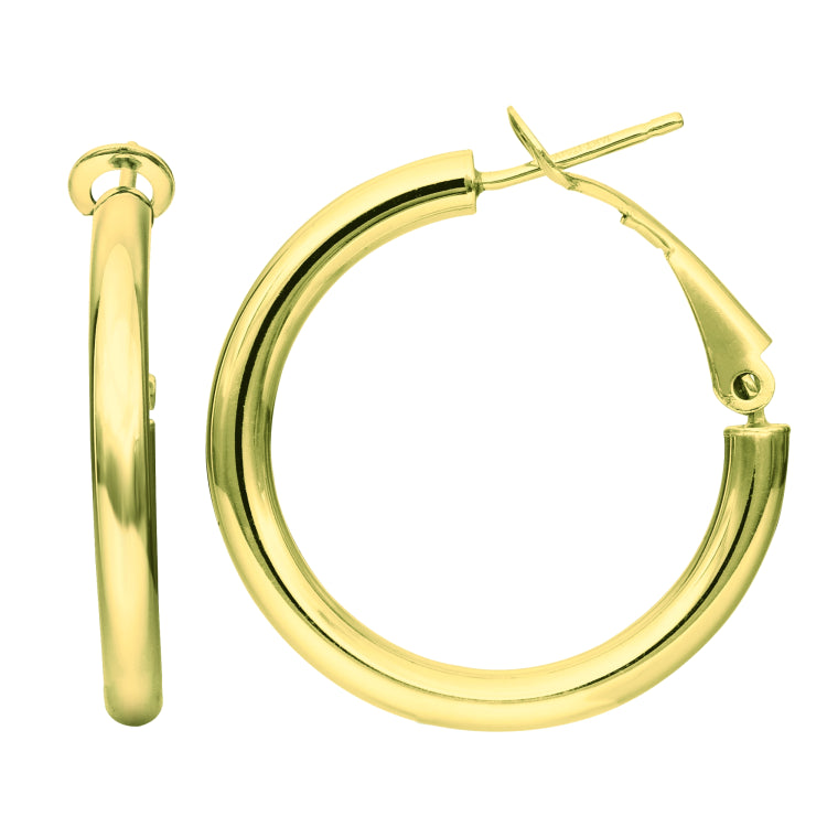 14K Yellow Gold 2x20mm Polished Omega Back Hoop Earring