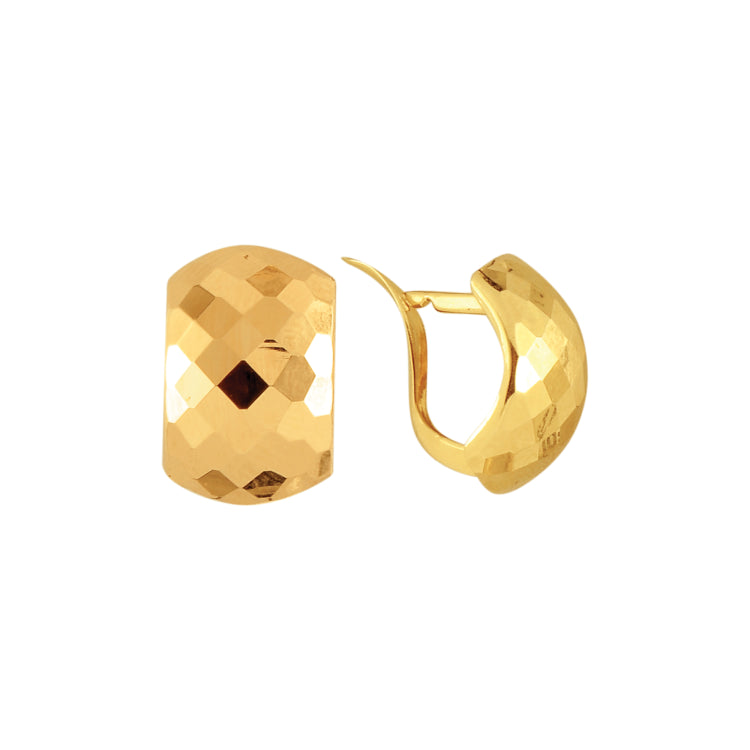 14K Yellow Gold Faceted Huggie Earring