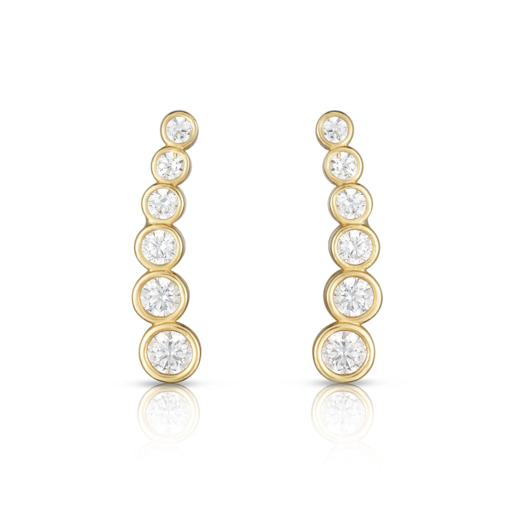 14K Yellow Gold Graduated Round Bezel CZ Ear Climber