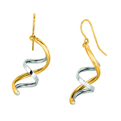 14K Yellow & White Gold Swirl Drop Earring