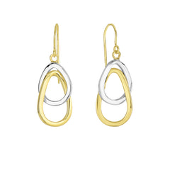 14K Yellow & White Gold Interlocked Ovals Drop Earring