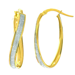 14K Yellow Gold Twisted Oval Glitter Hoop Earring