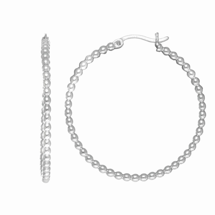 Sterling Silver Medium Bead Hoop Earring