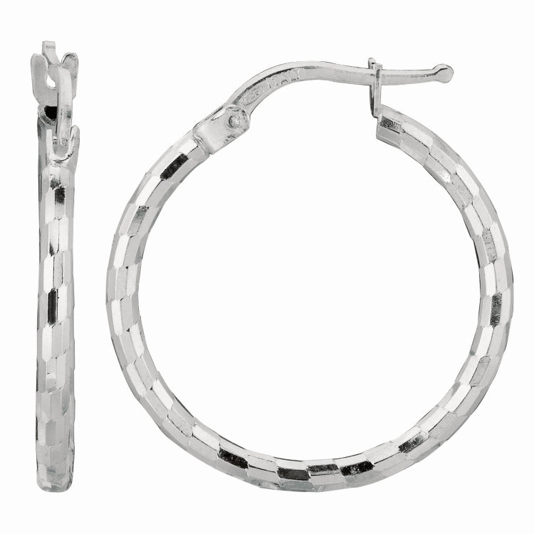 Sterling Silver Diamond Cut Squares Medium Hoop Earring