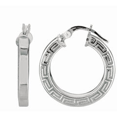 Sterling Silver Greek Key 15mm Hoop Earring