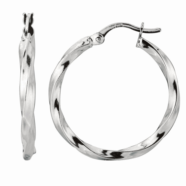 Sterling Silver Large Puff Twist Diamond Cut Hoop Earring