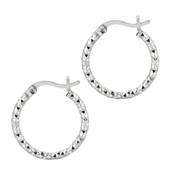 Sterling Silver 2x15MM Diamond Cut Hoop Earring