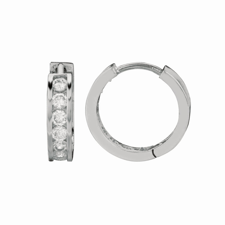 Sterling Silver Channel Set 3x15mm CZ Hoop Earrings