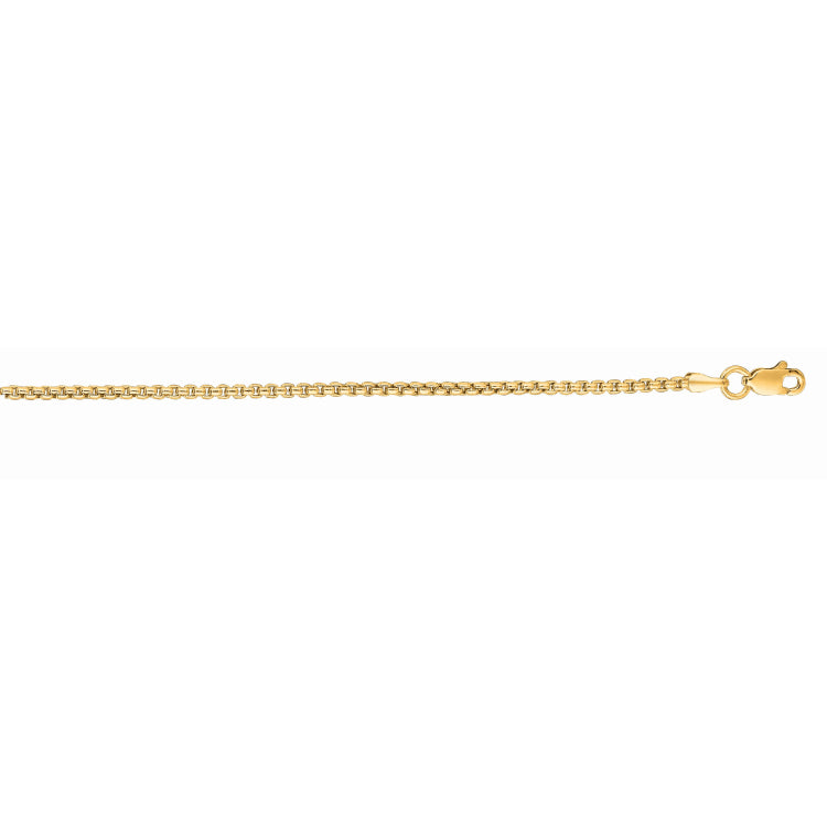 14K Yellow Gold 1.3mm Lite Round Box 16 Chain with Lobster Lock