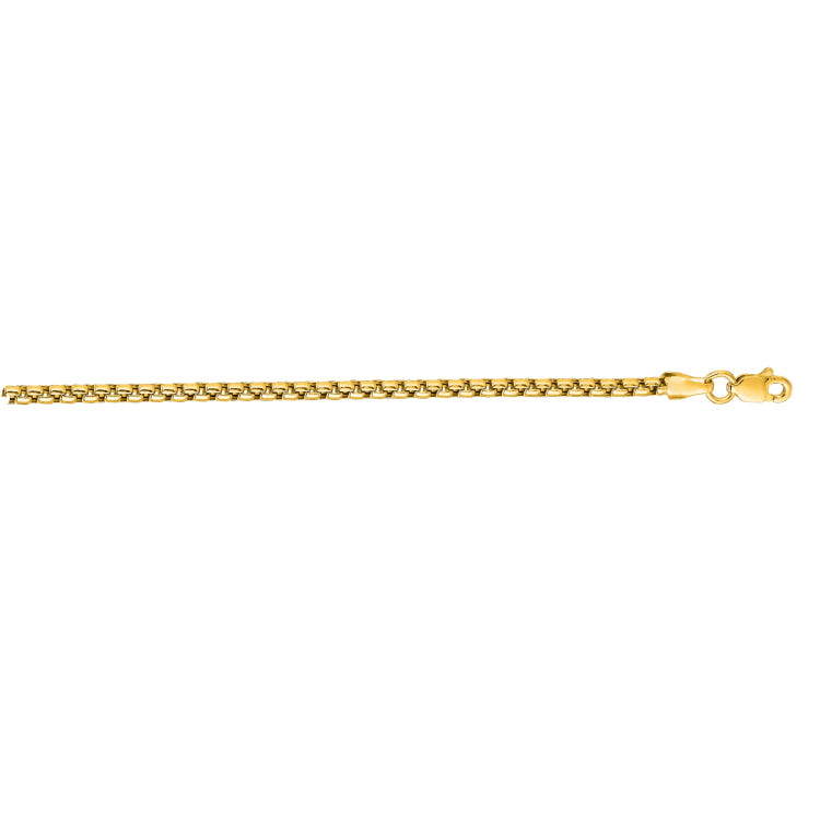 14K Yellow Gold 3.4mm 22 Lite Round Box Chain with Lobster Lock