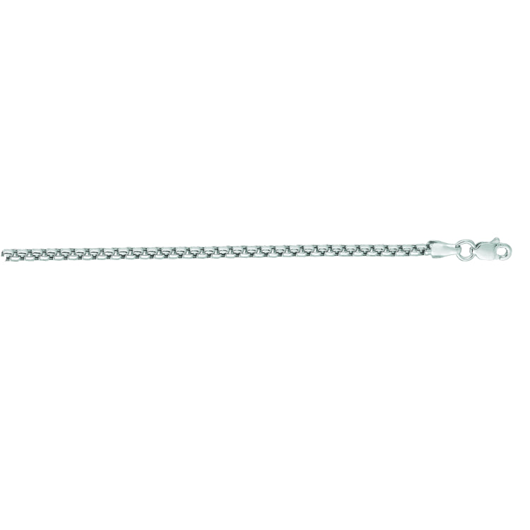 14K White Gold 2.5mm Lite Round Box 20 Chain with Lobster Lock