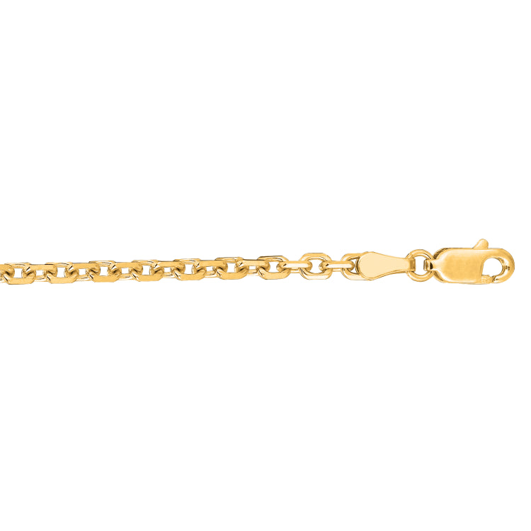14K Yellow Gold 3.1mm Diamond Cut Cable 24 Chain with Lobster Lock