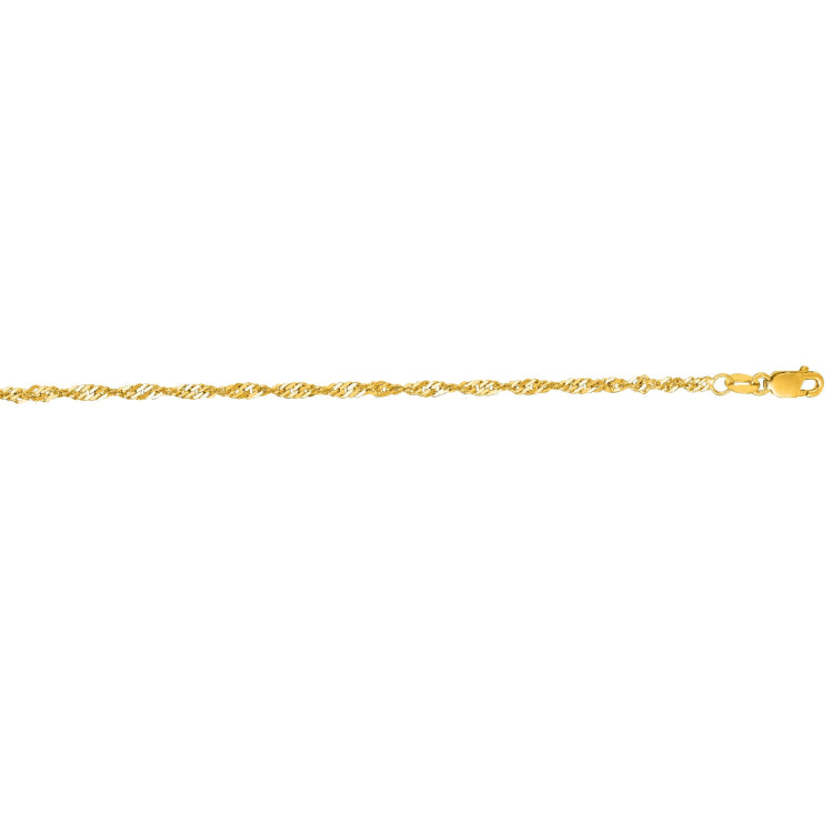 14K Yellow Gold 2.1mm Singapore 20 Chain with Lobster Lock