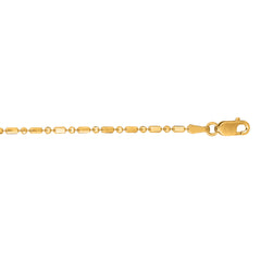 14K Yellow Gold 1.3mm Diamond Cut Bar and Bead 20 Chain with Lobster Lock
