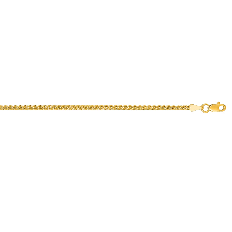 14K Yellow Gold 2.1mm Round Wheat 20 Chain with Lobster Lock