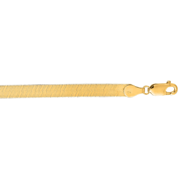 14K Yellow Gold 7 6mm Imperial Herringbone Chain Bracelet with Lobster Lock