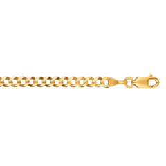 14K Yellow Gold 3.6mm Comfort Curb 7 Chain Bracelet with Lobster Lock