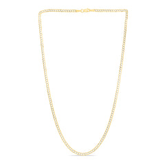 14K Yellow Gold 2.6mm White Pave Curb 20 Chain with Lobster Lock