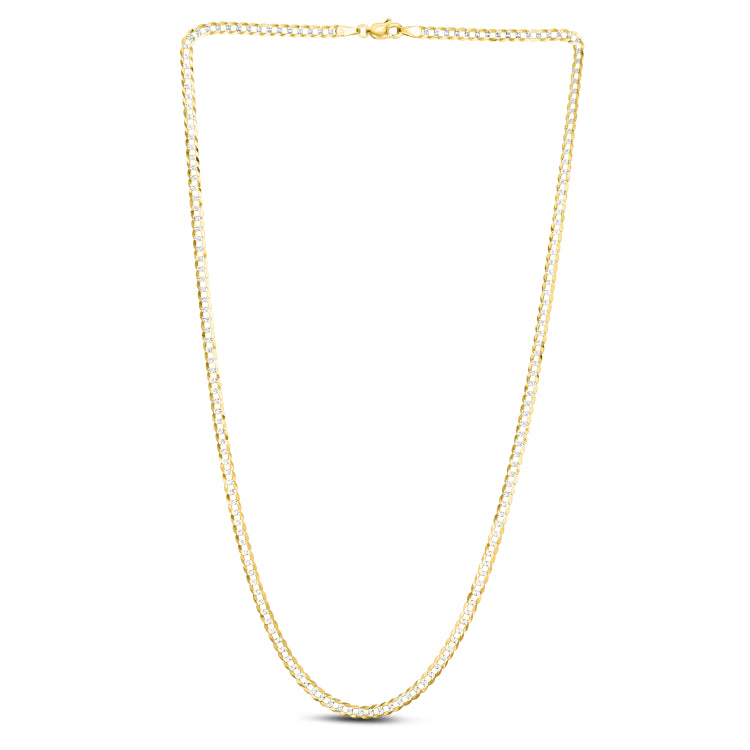 14K Yellow Gold 3.2mm White Pave Curb 22 Chain with Lobster Lock