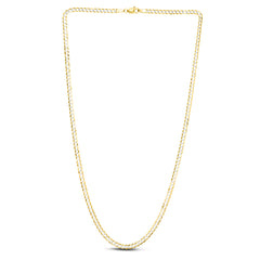 14K Yellow Gold 3.2mm White Pave Curb 22 Chain with Lobster Lock