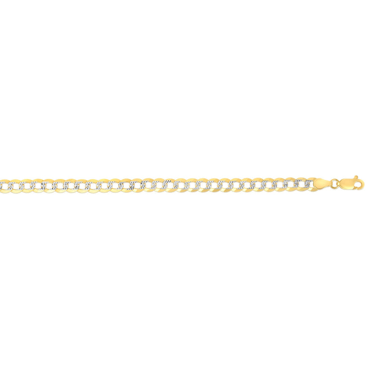14K Yellow Gold 3.6mm White Pave Curb 24 Chain with Lobster Lock