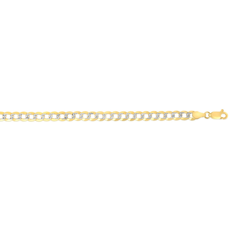 14K Yellow Gold 5.7mm White Pave Curb 20 Chain with Lobster Lock