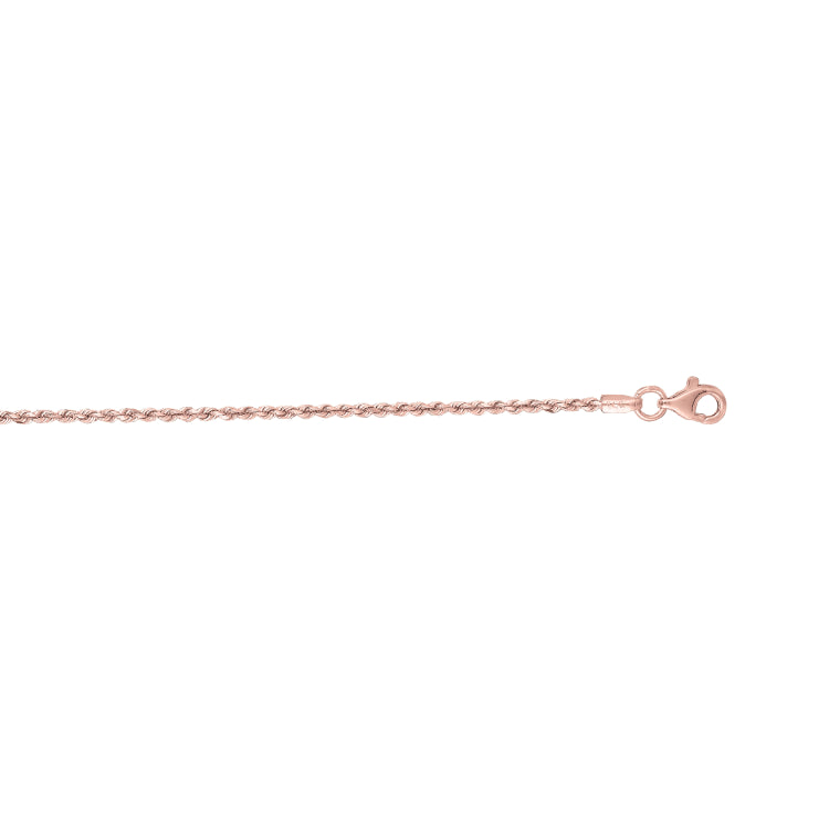 14K Rose Gold 1.6mm Diamond Cut Royal Rope 16 Chain with Lobster Lock