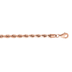 14K Rose Gold 8.5 3.8mm Classic Diamond Cut Twisted Solid Diamond Cut Rope Bracelet with Lobster Clasp