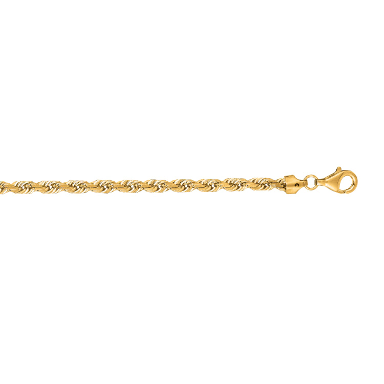 14K Yellow Gold 5mm Diamond Cut Royal Rope 8 Chain Bracelet with Lobster Lock