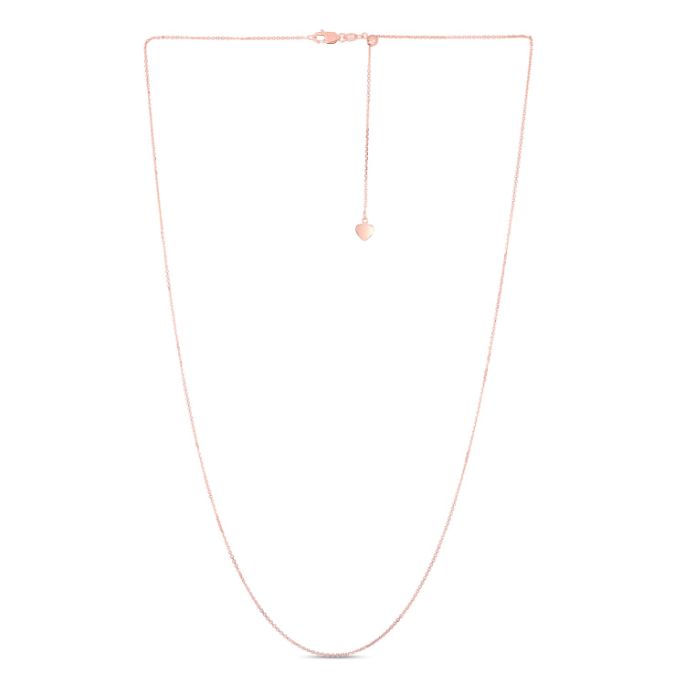 14K Rose Gold 1.1mm Adjustable Diamond Cut Cable 22 Chain with Lobster Lock