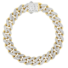 14K Yellow Gold 11.5mm White Pave Lite Miami Cuban 8.5 Bracelet
